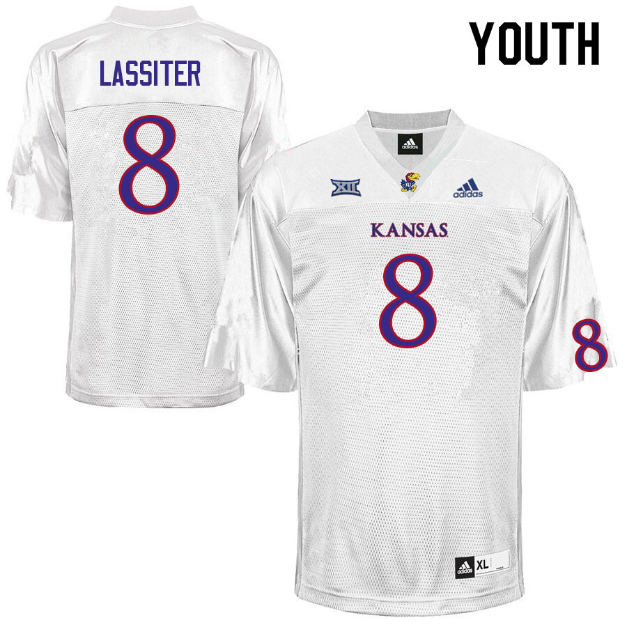 Youth #8 Kwinton Lassiter Kansas Jayhawks College Football Jerseys Sale-White - Click Image to Close